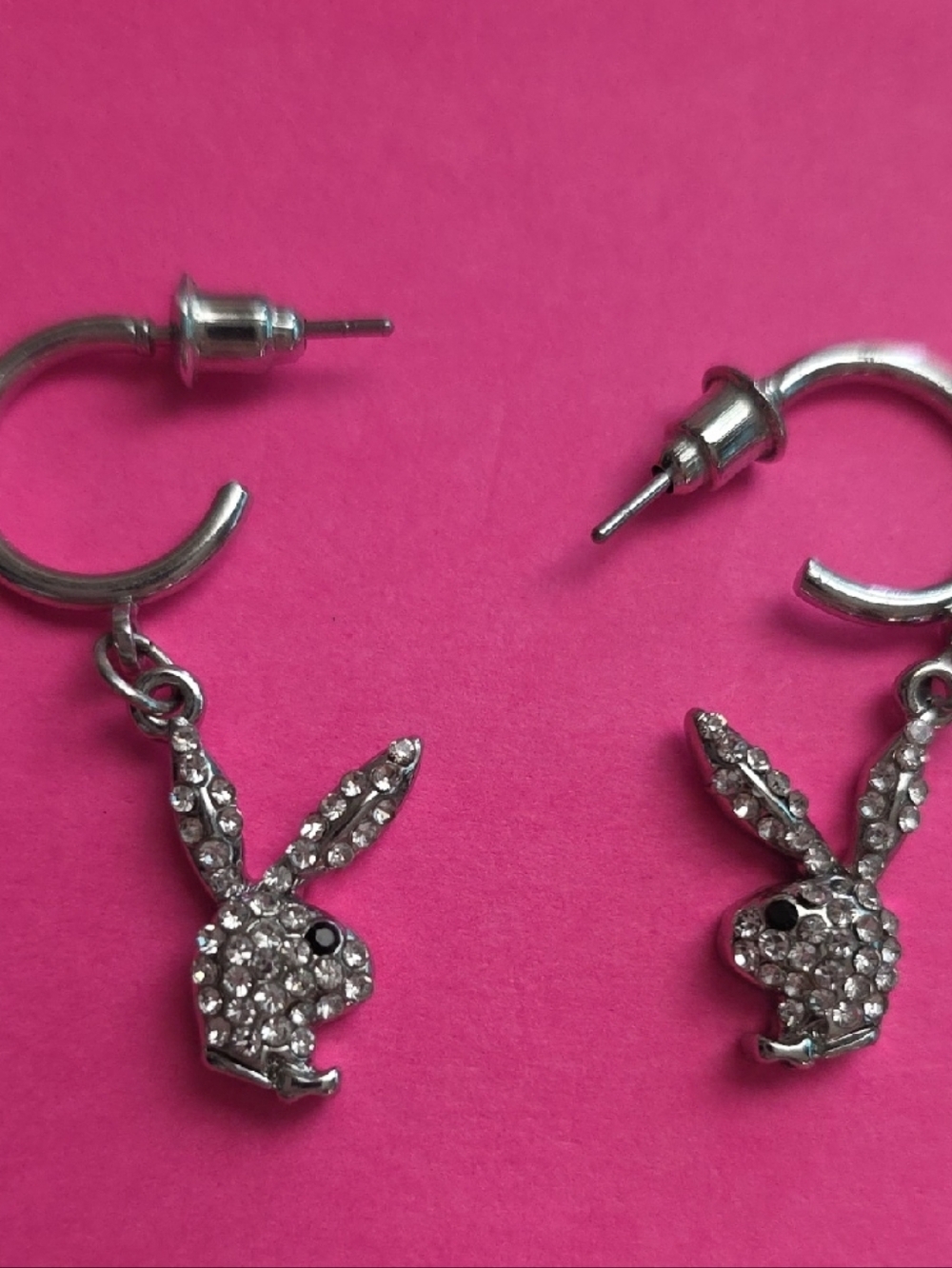 Silver Bunny Crystal Hoop Earrings